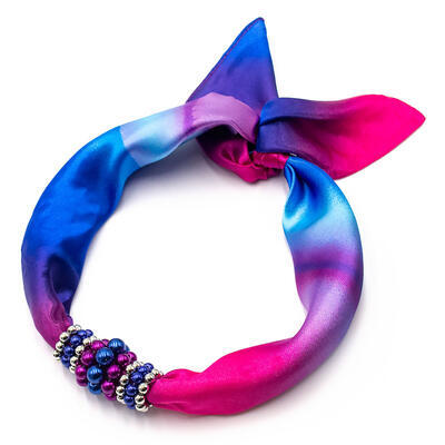 Jewelry scarf Stewardess - blue and fuchsia pink - 1
