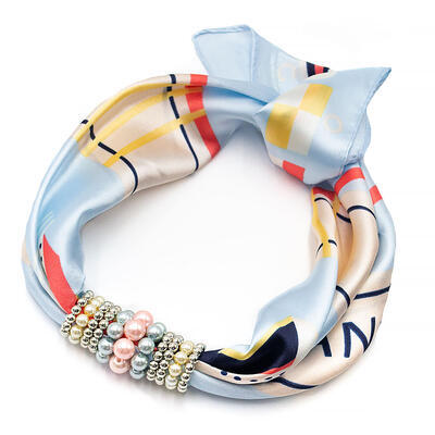Jewelry scarf Stewardess - light blue and beige - 1
