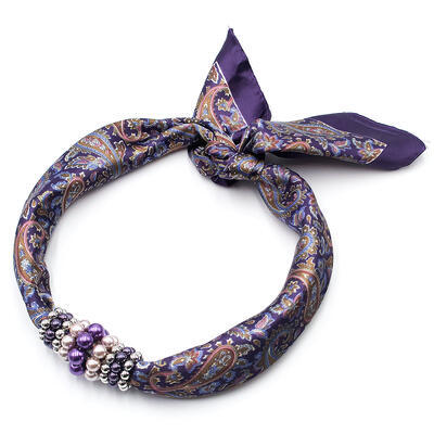 Jewelry scarf Stewardess - violet with paisley print - 1