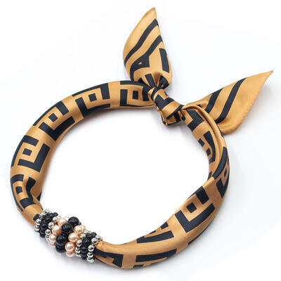 Jewelry scarf Stewardess - brown with paisley print - 1