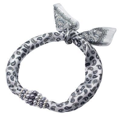 Jewelry scarf Stewardess - grey with paisley print - 1