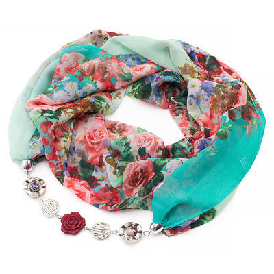 Jewelry scarf Extravagant - menthol green and red - 1