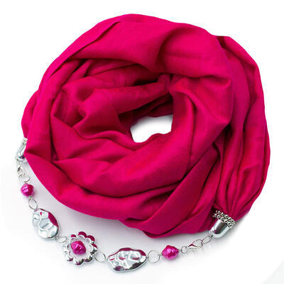 Warm jewelry scarf - fuchsia and blue