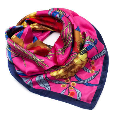 Small square scarf/neckerchief - fuchsia pink with floral print - 1