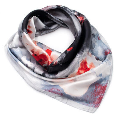 Small square scarf/neckerchief - grey with floral print - 1