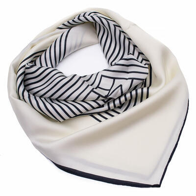 Square scarf - white with stripes - 1