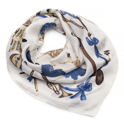 Square scarf - white with print - 1