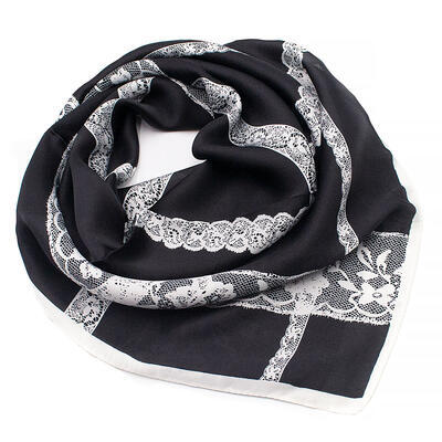 Square scarf - black with lace print - 1