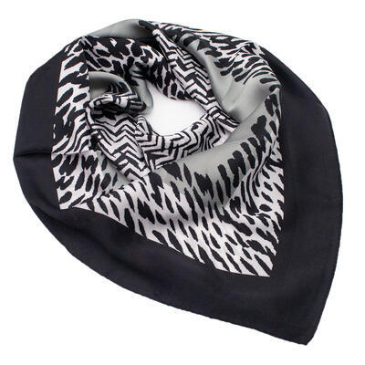 Square scarf - black and white with print - 1