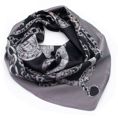 Square scarf - black and grey with print - 1