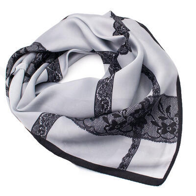 Square scarf - grey with lace print - 1