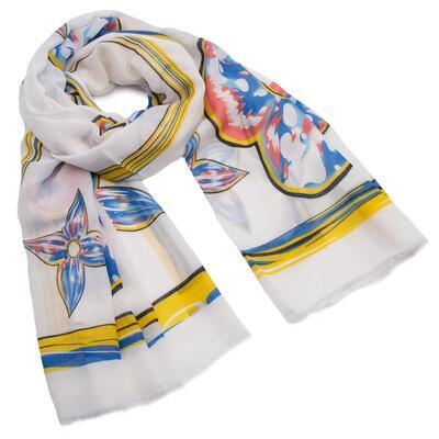Classic women's scarf - white with floral print - 1