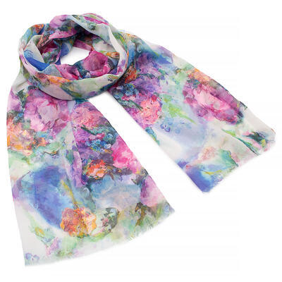 Classic women's scarf - white with floral print - 1