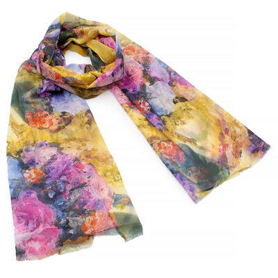 Classic women's scarf - yellow with floral print - 1