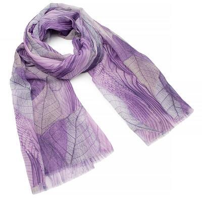 Classic women's scarf - violet with leaves - 1