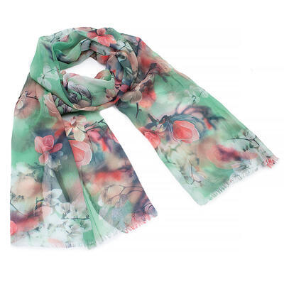 Classic women's scarf - green and red with floral print - 1