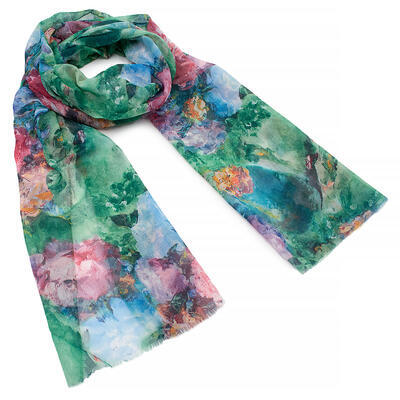 Classic women's scarf - green with floral print - 1