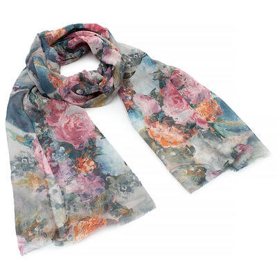 Classic women's scarf - green with floral print - 1