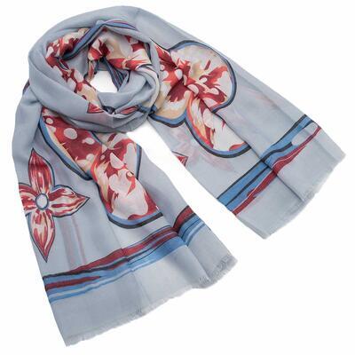 Classic women's scarf - grey with floral print - 1