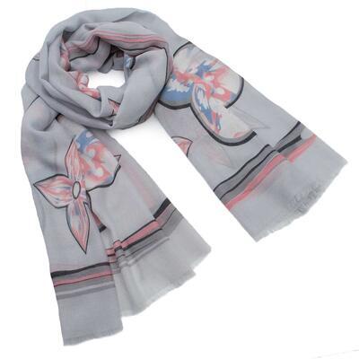 Classic women's scarf - grey with floral print - 1