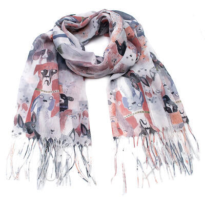 Classic women's scarf - blue and grey with dogs - 1