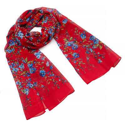 Classic women's scarf - red with floral print - 1