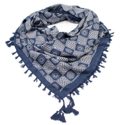 Big square scarf - blue and grey with a pattern - 1