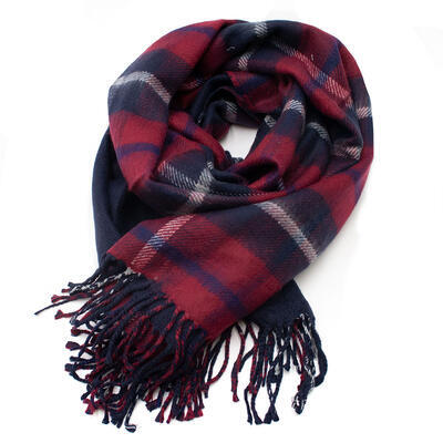 Blanket scarf bilateral - red and blue/brown