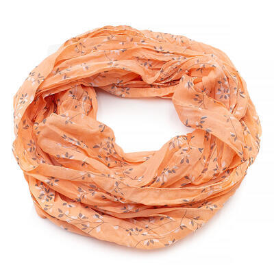 Summer infinity scarf - orange with little flowers - 1