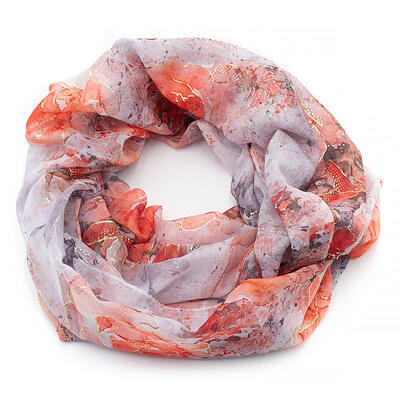Infinity scarf - red and grey with floral print - 1
