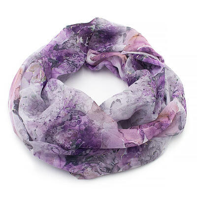 Infinity scarf - violet and grey with floral print - 1