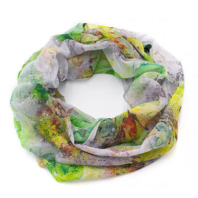 Infinity scarf - green and grey with floral print - 1