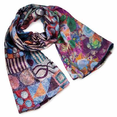 Classic women's scarf - violet with print - 1