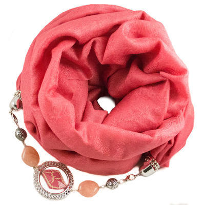 Warm jewelry scarf - coral