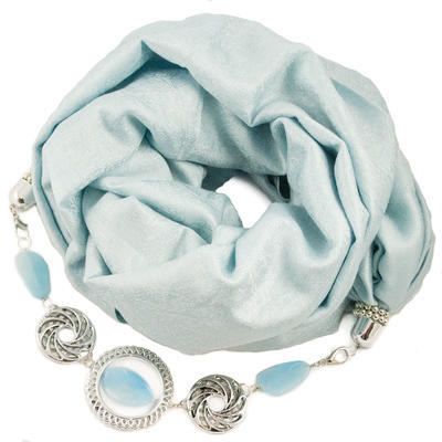 Warm scarf with necklace - light blue