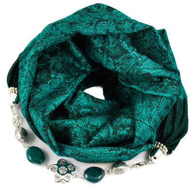 Jewelry scarf with necklace - green