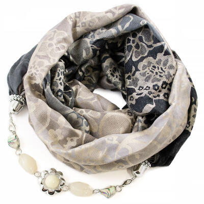 Warm scarf with necklace - beige