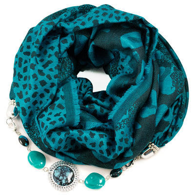 Warm scarf with necklace - turquoise