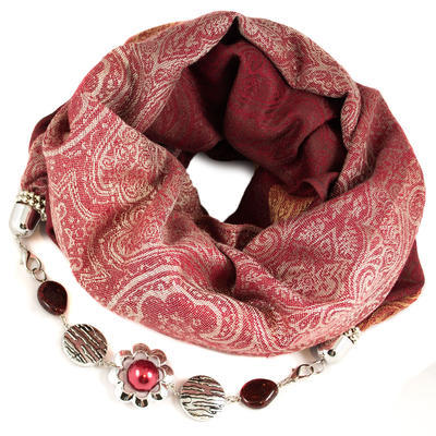 Warm scarf with necklace - red