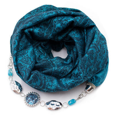 Warm scarf with necklace - turquoise