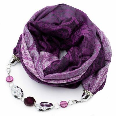 Warm scarf with necklace - violet