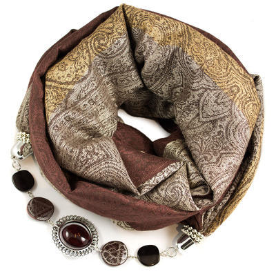 Warm scarf with necklace - brown