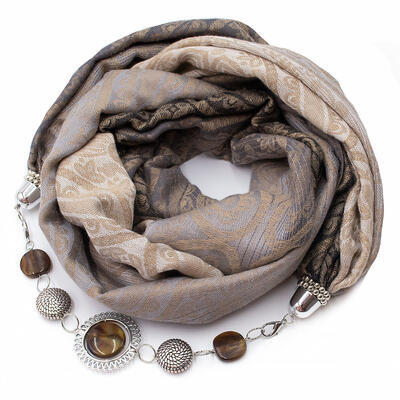 Warm scarf with necklace - brown