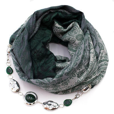 Warm scarf with necklace - dark green