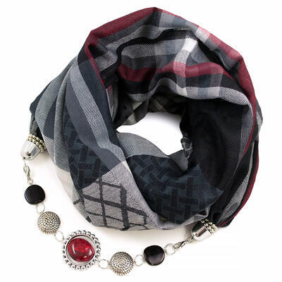Warm scarf with necklace - black and white