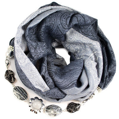 Warm scarf with necklace - grey