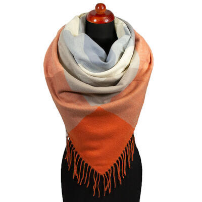 Blanket square scarf - orange and grey - 1