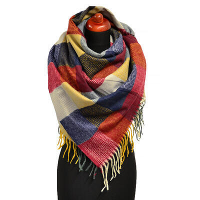 Blanket square scarf - red and blue - 1