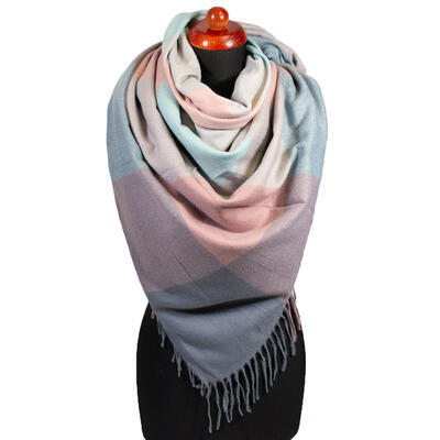 Blanket square scarf - pink and menthol green - 1
