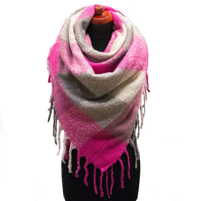 Blanket square scarf - grey and fuchsia pink - 1
